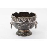 1920s silver bowl in the form of a miniature montieth, with scroll rim and side mounted handles