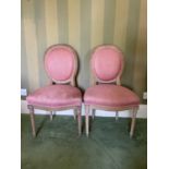 Pair of 19th century Continental limed beech upholstered side chairs, in the Louis XVI style, each w