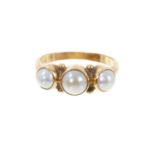Georg Jensen 18ct gold and cultured pearl three stone ring, with three half pearls in 18ct gold sett