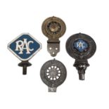 Four vintage RAC car badges including Auto Cycle Union