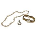 Longines gold plated stainless steel wristwatch, Edwardian 9ct gold gem set pendant and a single str
