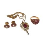 Group of Eastern yellow metal and ruby jewellery