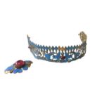 19th century Chinese tiara/head band with kingfisher feather decoration in an openwork floral design