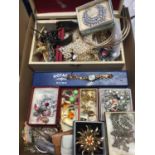 Group of vintage costume jewellery including paste set brooches, Rotary wristwatch in box and other