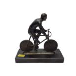 Spelter sculpture of a cyclist