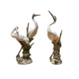 Lladro porcelain Courting Cranes, no.1611, together with another Lladro Crane no.1614 (2) Both in