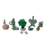 Group of Herend porcelain animal ornaments, Copenhagen mouse and a Daum green glass paperweight of t