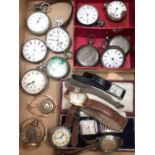 Collection of vintage watches including two 1920s 9ct gold cased wristwatches, gold cased fob watch,