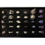 Collection of Eastern silver and white metal rings including some with enamelled decoration, within