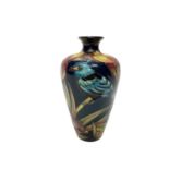 Moorcroft pottery trial vase decorated with birds and butterflies, dated 20.10.05, 16cm high, boxed