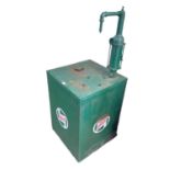 Vintage hand cranked oil dispensing cabinet with green painted body and Castrol decals, 142cm in ove