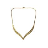 9ct three colour gold v-shaped necklace