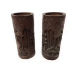 Pair of Chinese carved bamboo brush pots