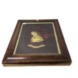 19th century cast and gilded brass profile bust of The Duke of Wellington, in glazed rosewood frame.