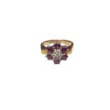 18ct gold diamond and ruby flower head cluster ring