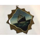 White Star Line interest - Reverse painted panel - "Olympic" largest steamer in the world