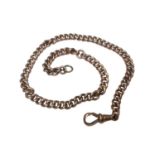 9ct rose gold curb link watch chain, 35.5cm long