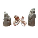 Lladro porcelain Zodiac Dragon together with two Lladro oriental figures (3)