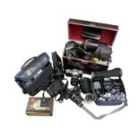 Large collection of cameras and equipment, including Nikon, Kodak, Canon, Olympus, etc