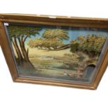 Large 19th century Swiss needlework picture in glazed gilt frame