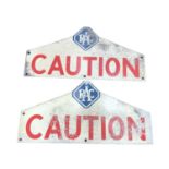 Two Vintage RAC painted metal Caution signs