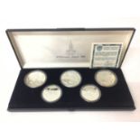 Russia - Silver five coin proof set commemorating The XX11 Olympiad Moscow 1980 (N.B. Cased with Cer
