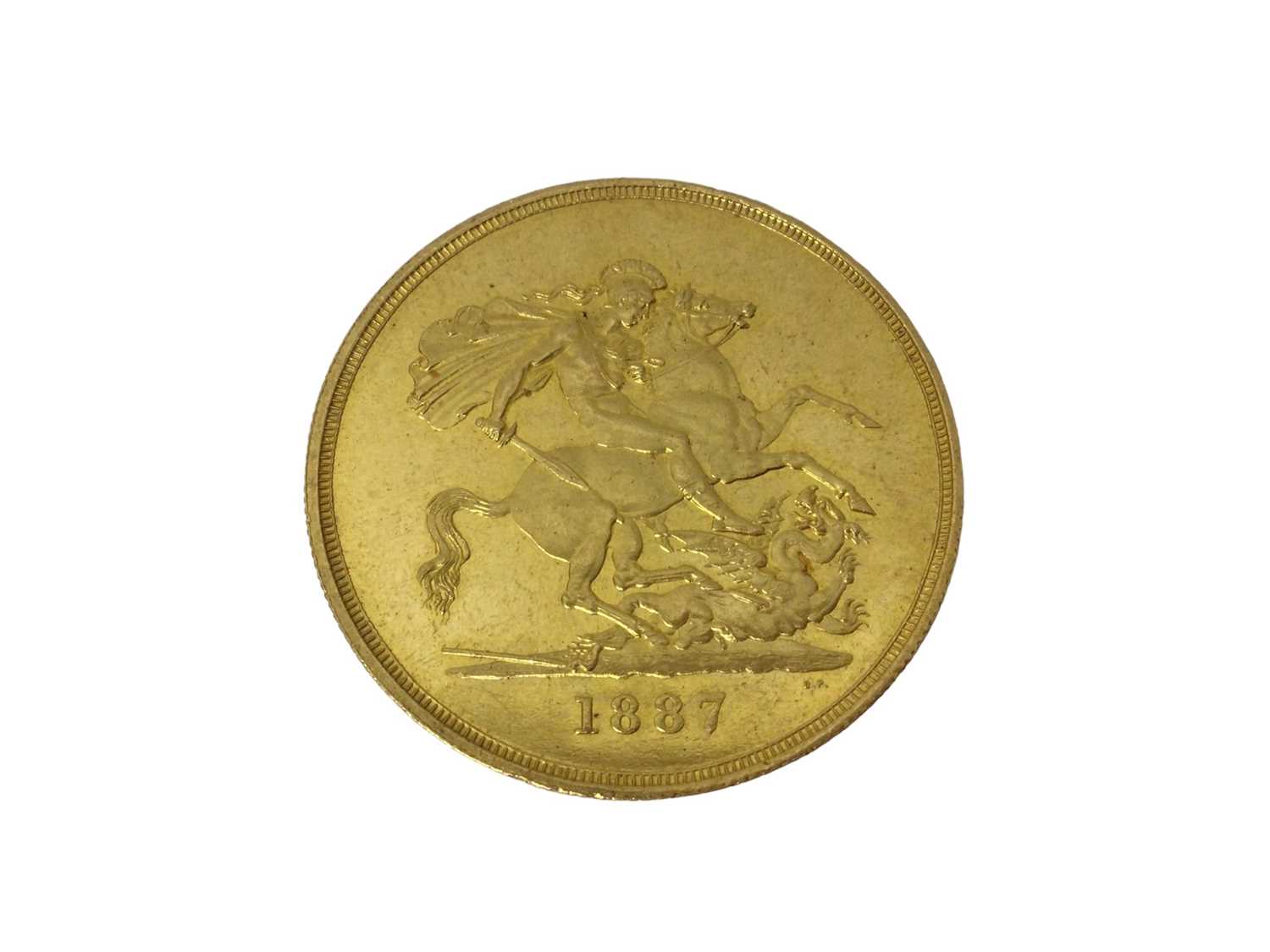 G.B. - Gold Five Pound coin Victoria JH 1887, (N.B. With minor abrasions to fields & edge bruises) o