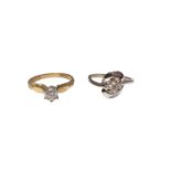 18ct gold diamond single stone ring and a 14ct white gold diamond single stone ring (2)
