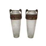 Pair of opalescent glass vases with gilt metal mounts