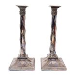 Pair of Georgian rococo old Sheffield plate candlesticks