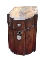 George III mahogany knife box with silver shield mount