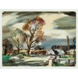 *Rowland Suddaby (1912-1972) pen, watercolour and chalk - A Cambridgeshire Farm, signed, 26.5cm x 35