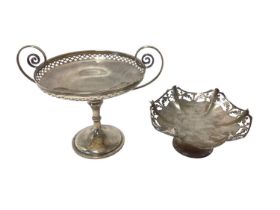 Silver comport with swirl handles and a silver bon bon dish with pierced decoration (2)