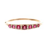 Victorian diamond and red spinel hinged bangle