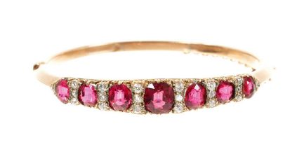 Victorian diamond and red spinel hinged bangle