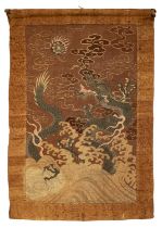 19th century Japanese embroidered wall hanging with metallic threads, Meiji period