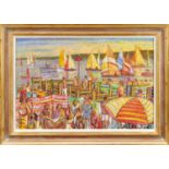 *John Reay (1947-2011) oil on board - Lowestoft Beach, signed, 50cm x 75cm, in gilt frame