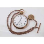 Gentlemen's 9ct gold Benson pocket watch on a 9ct gold curb link chain with gold locket fob