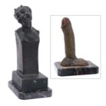 Unusual early 20th century Austrian bronze erotic sculpture of a satyr on a marble base, with screws