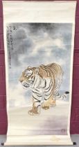 Chinese scroll painting, depicting a prowling tiger, image 173 x 92cm