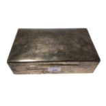 Edwardian silver cigar box with later engraved inscription