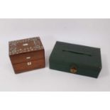 Victorian rosewood and mother of pearl inlaid tea caddy/card box