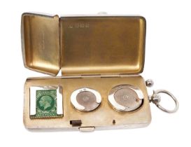 Edwardian silver combination sovereign holder, stamp case and pencil