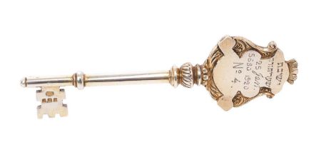 An unusual early 20th century silver presentation key of Jewish interest