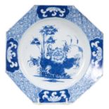 A Bow octagonal blue and white plate, circa 1758