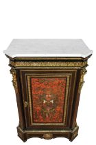 19th century French boulle work pier cabinet with white marble top and ormolu mounts