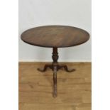 George III mahogany occasional table, with solid circular tilt-top on tripod cabriole supports and p