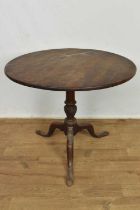 George III mahogany occasional table, with solid circular tilt-top on tripod cabriole supports and p