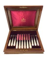 Late Victorian cased set of 12 pairs of silver bladed fruit knives and forks