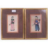 Pair of antique Chinese pith paintings in glazed frames